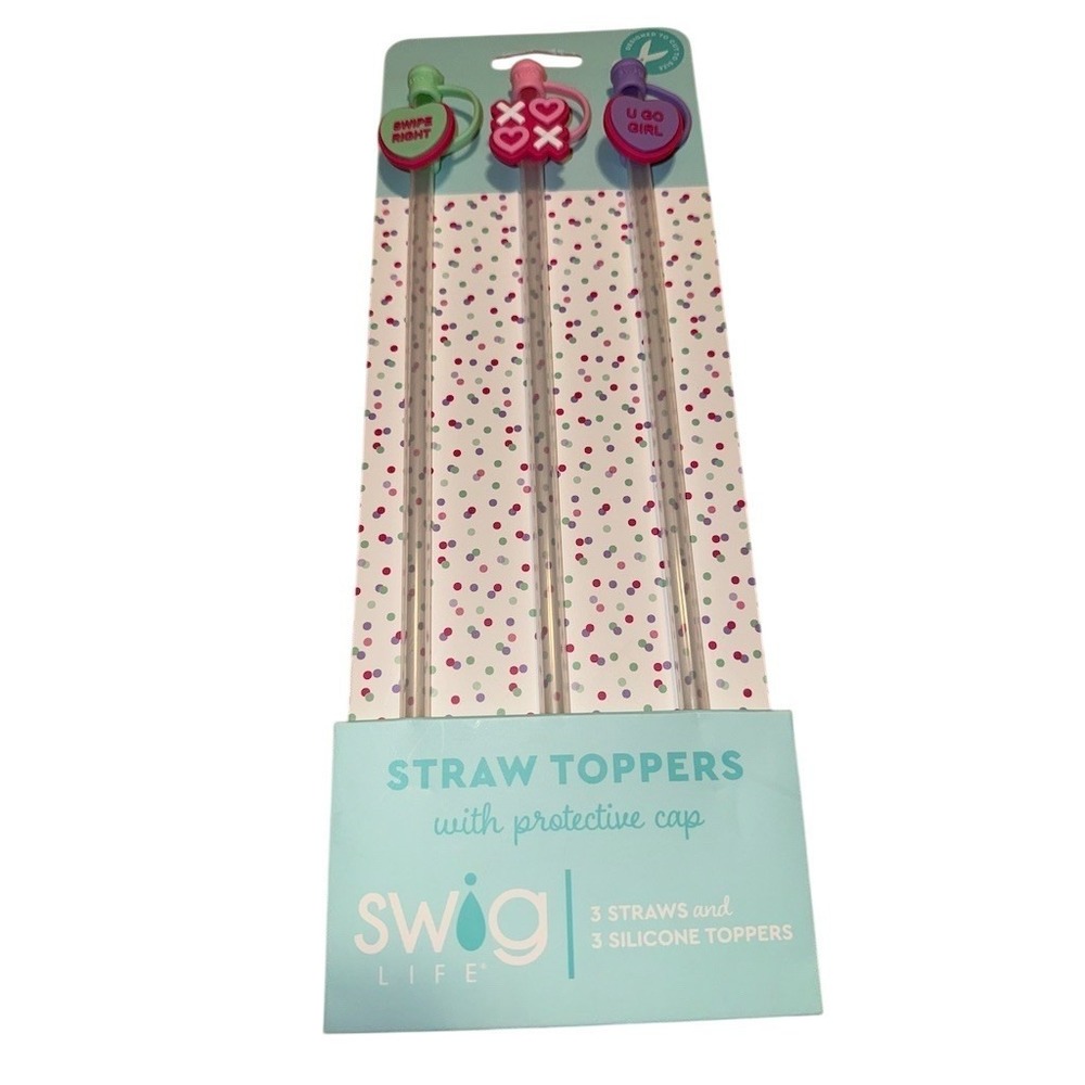Swig Life Be Mine Valentine Conversation‎ Hearts Straw Toppers Set w/ Caps